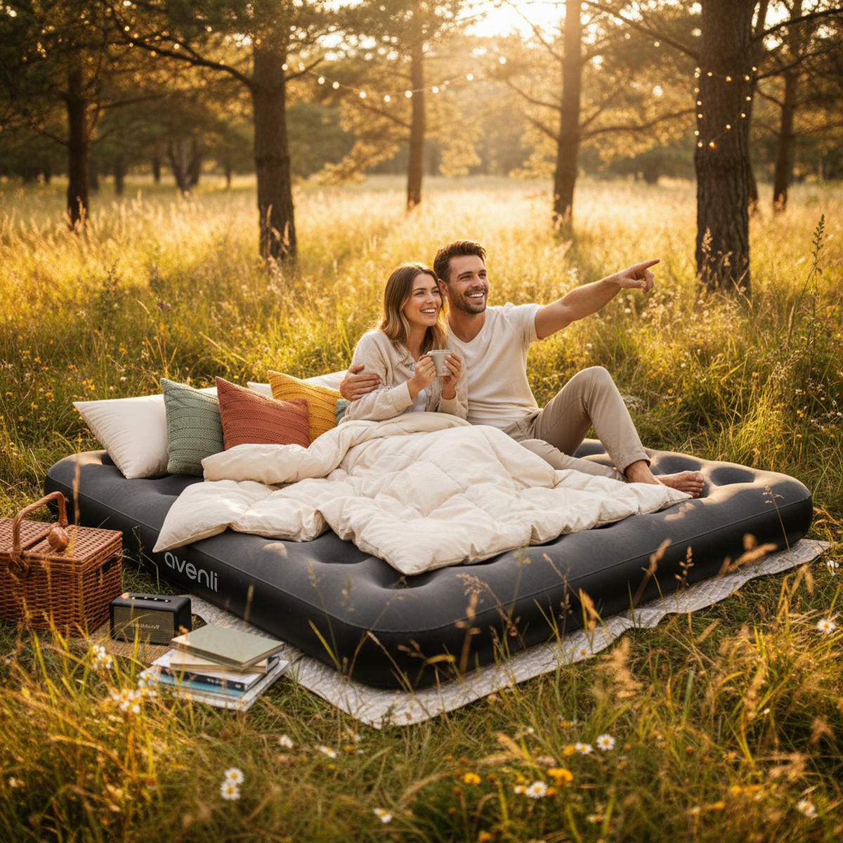 LUFTBETT Luftmatratze Camping CloudCoil grau 203x183x22cm - Grau, Kunststoff (183/203cm) - Avenli