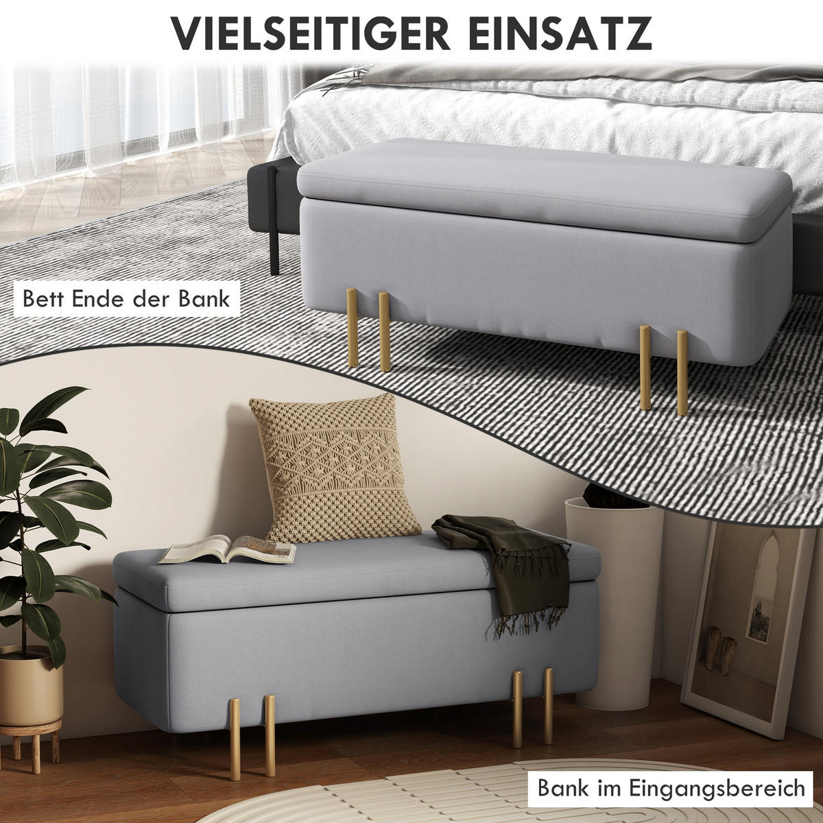 TRUHENBANK Hellgrau - Hellgrau, Kunststoff (40/42/100cm) - HOMCOM