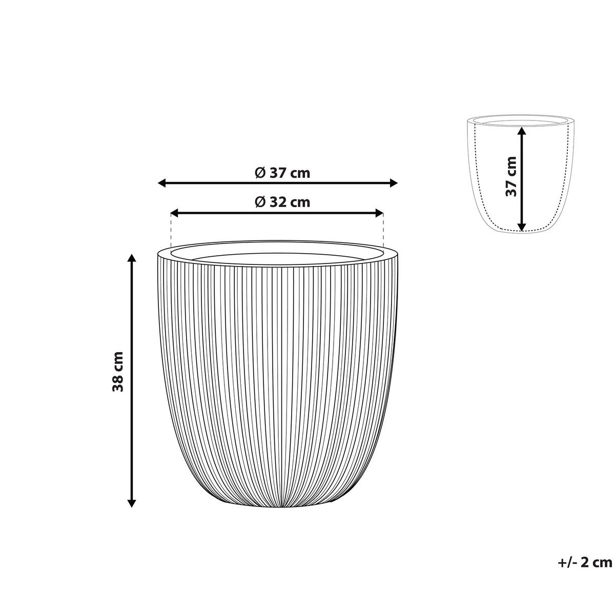 BLUMENTOPF grau rund 37/37/38 cm Chios - Grau, Naturmaterialien (38cm) - Beliani