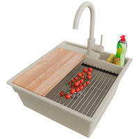 GRANITSPÜLE Oslo Pocket, 2-er set Beige 48/53 cm 1 Becken + Küchenarmatur 32/20 cm + Ablauf-Set + Küchenzubehörset ab 50er Unterschrank - Chromfarben/Beige, Kunststoff (48/20/53cm) - Primagran