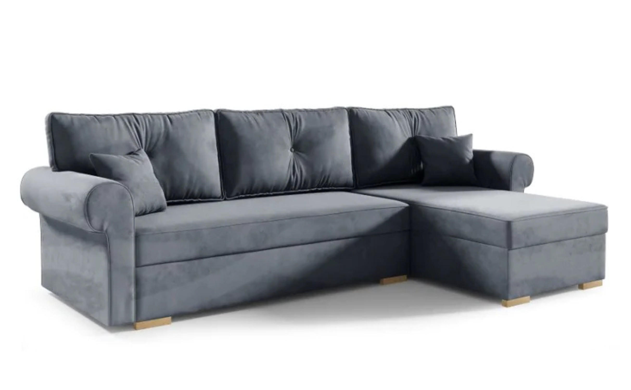 ECKSOFA LION, L-Form mit Schlaffunktion und Bettkasten, Dunkelgrau, Veloursstoff, rechts - Dunkelgrau, Textil (238/85cm) - Sepro Meble