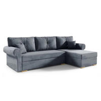 ECKSOFA LION, L-Form mit Schlaffunktion und Bettkasten, Dunkelgrau, Veloursstoff, rechts - Dunkelgrau, Textil (238/85cm) - Sepro Meble