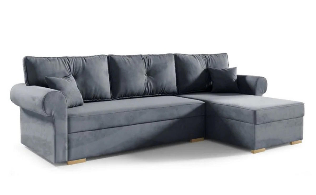 ECKSOFA LION, L-Form mit Schlaffunktion und Bettkasten, Dunkelgrau, Veloursstoff, rechts - Dunkelgrau, Textil (238/85cm) - Sepro Meble