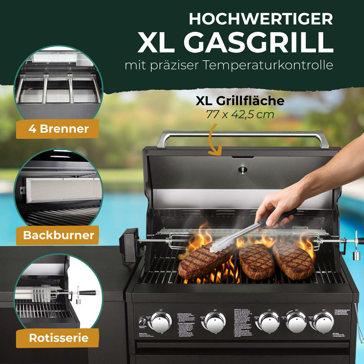 OUTDOORKÜCHE JUNGLE - Graphitfarben, Metall (268/90/58cm) - Goriller
