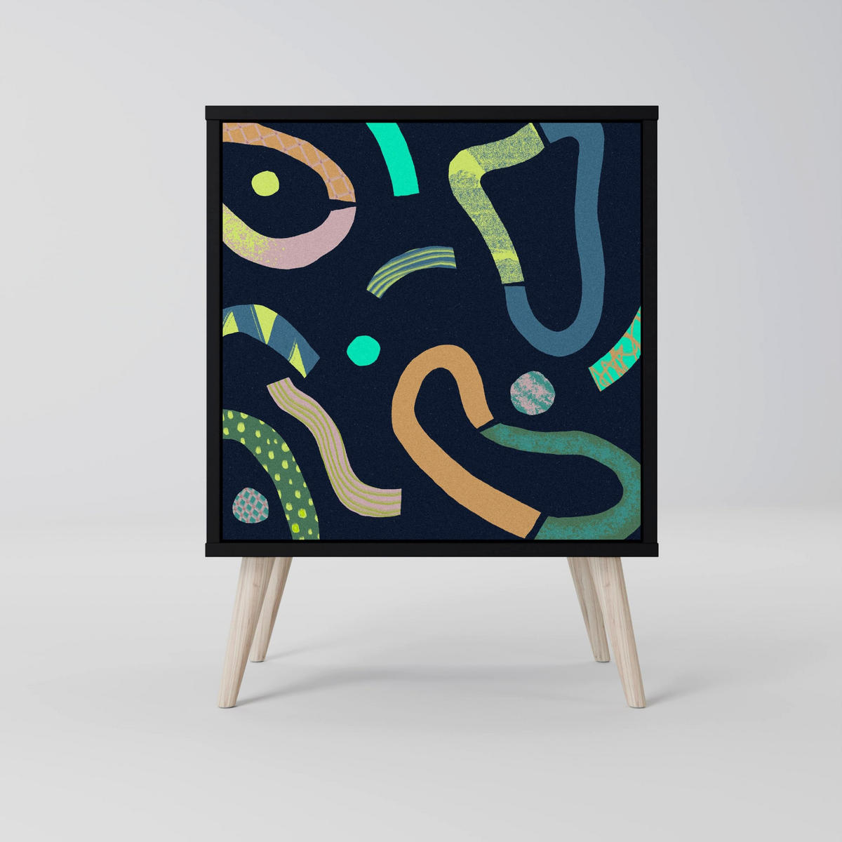 SIDEBOARD CONTRAST DANCE, Schwarz, 57,5x42x72,5 cm, Schwarze Metallfüße - Multicolor/Schwarz, Holzwerkstoff/Metall (57.5/72.5/42cm) - SpaceRebels