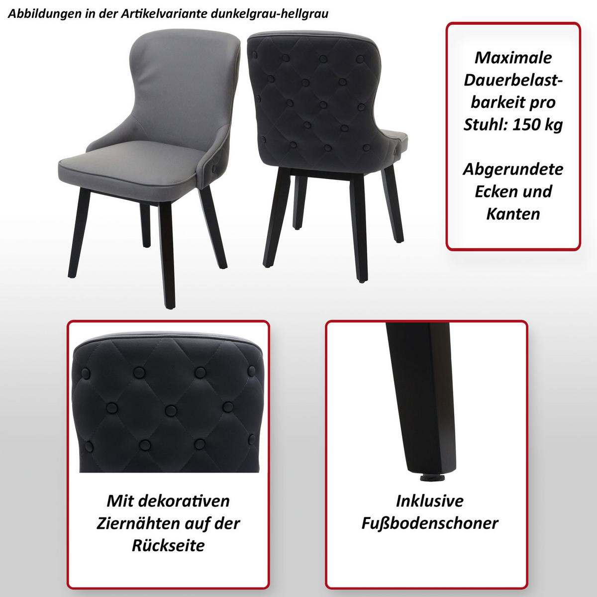 ESSZIMMERSTUHL Grau, Hellgrau 2er-Set - Hellgrau/Grau, Textil (53/86/53cm) - MCW