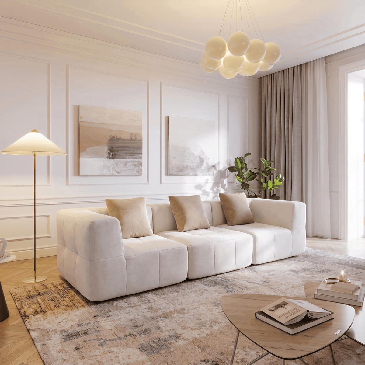 WOHNZIMMERSOFA Eden Simple 3-Sitzer - Weiß Sand - Beige, Textil (92/71/92cm) - COCO Living