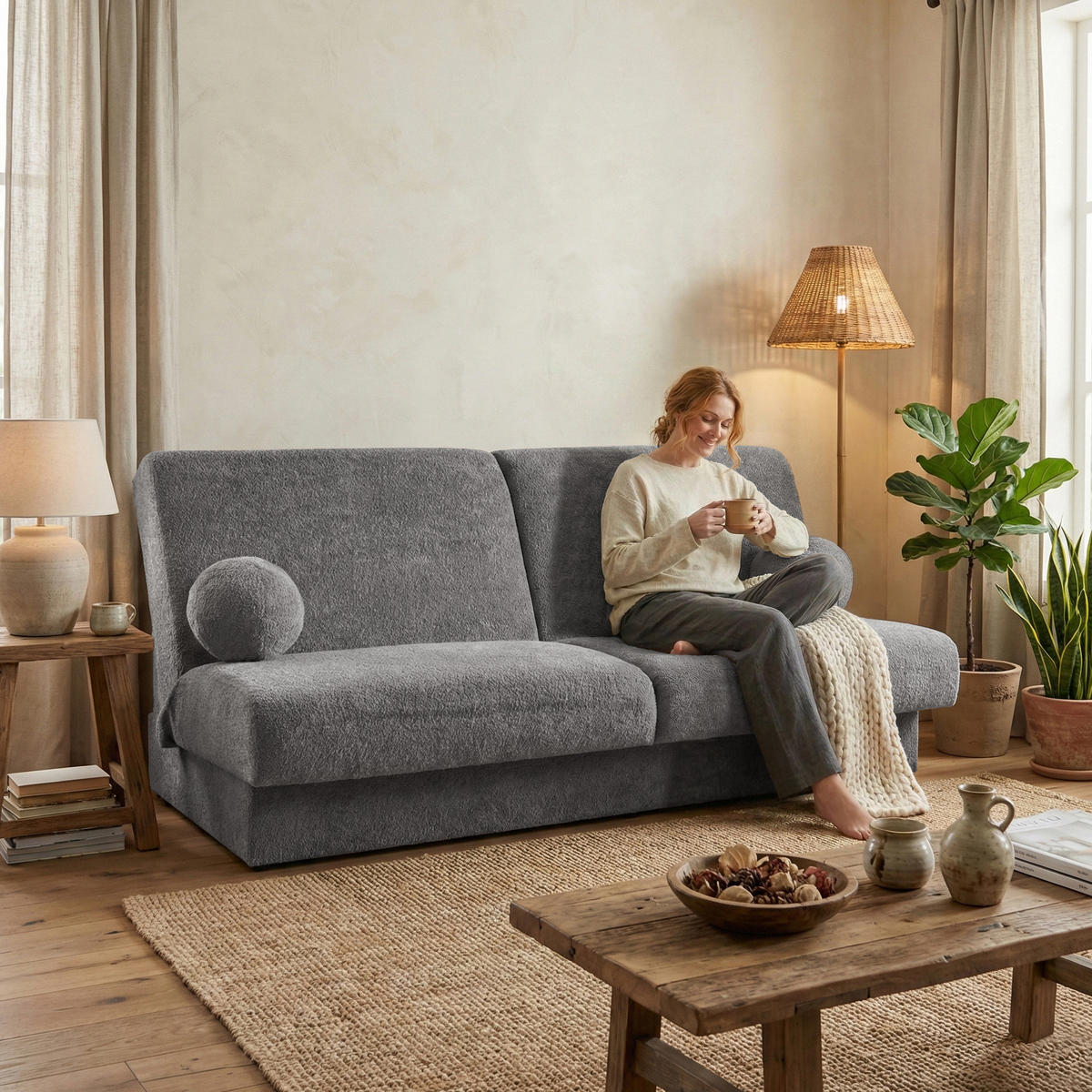 SCHLAFSOFA Beno 3-Sitzer mit Schlaffunktion, Grau - Grau, Textil (199/91/91cm) - Beautysofa