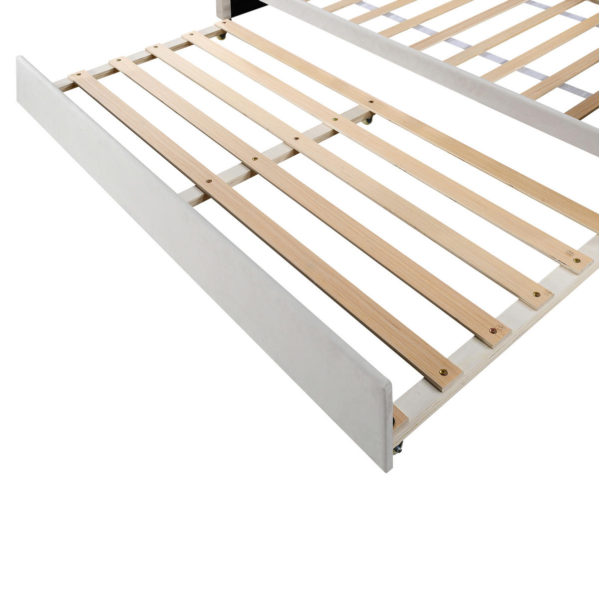 TAGEBETT 90x200cm Beige Samt mit Ausziehbett LED Fernbedienung - Beige, Holz (90/200cm) - FLIEKS