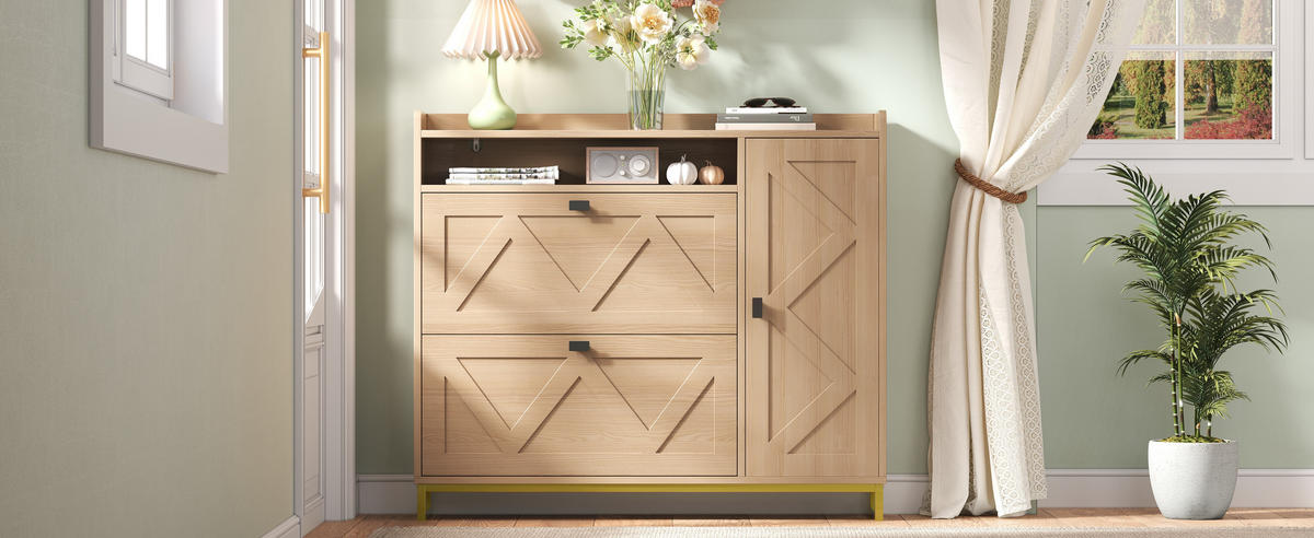 SCHUHSCHRANK 110/24/100 cm Natur aus MDF mit Soft-Close und Metallgestell - Naturfarben, Holzwerkstoff (110/100/24cm) - OKWISH