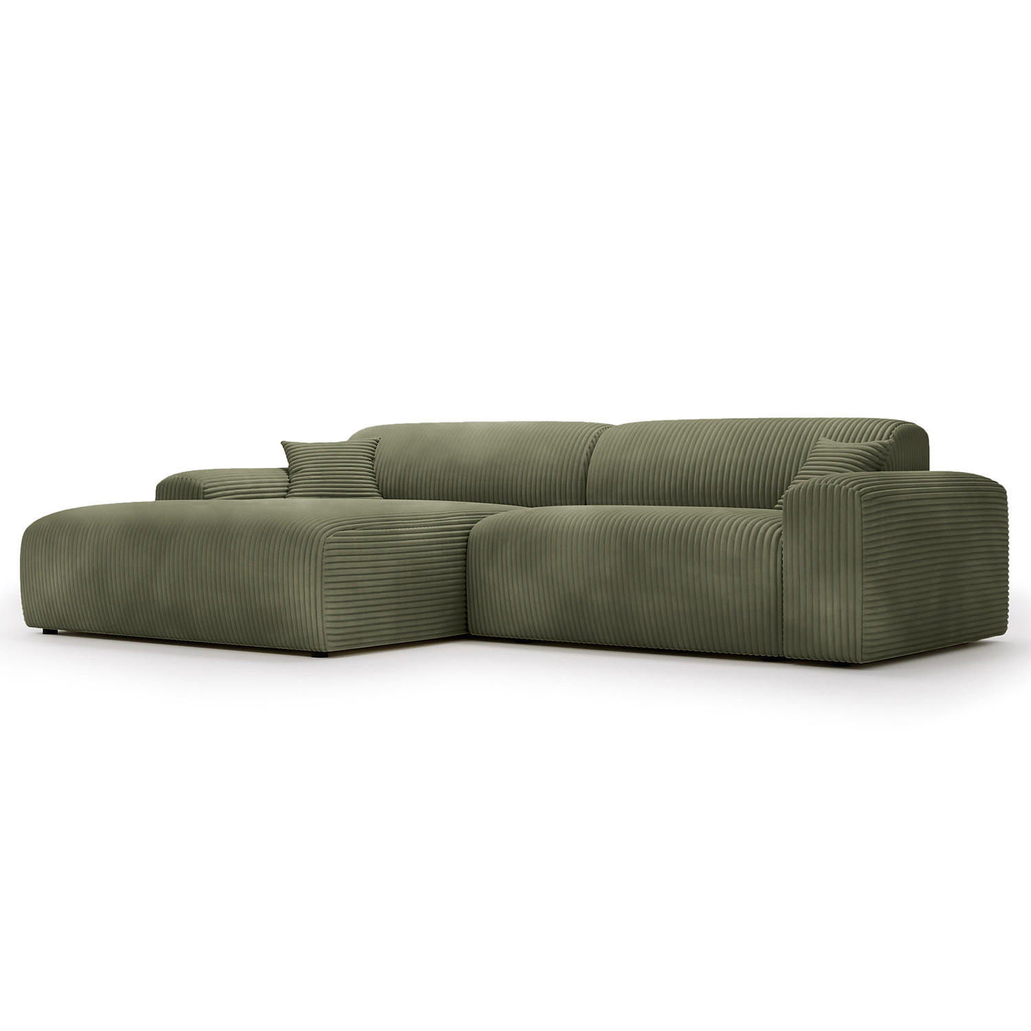 ECKSOFA mit Longchair - Cord - Schwarz/Grün, Kunststoff/Textil (284/178cm) - home24