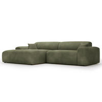 ECKSOFA mit Longchair - Cord - Schwarz/Grün, Kunststoff/Textil (284/178cm) - home24