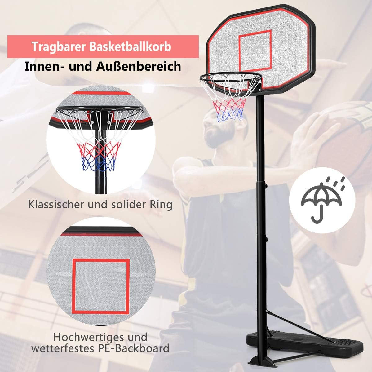 BASKETBALLSTäNDER Schwarz - Schwarz, Kunststoff (61/110cm) - COSTWAY