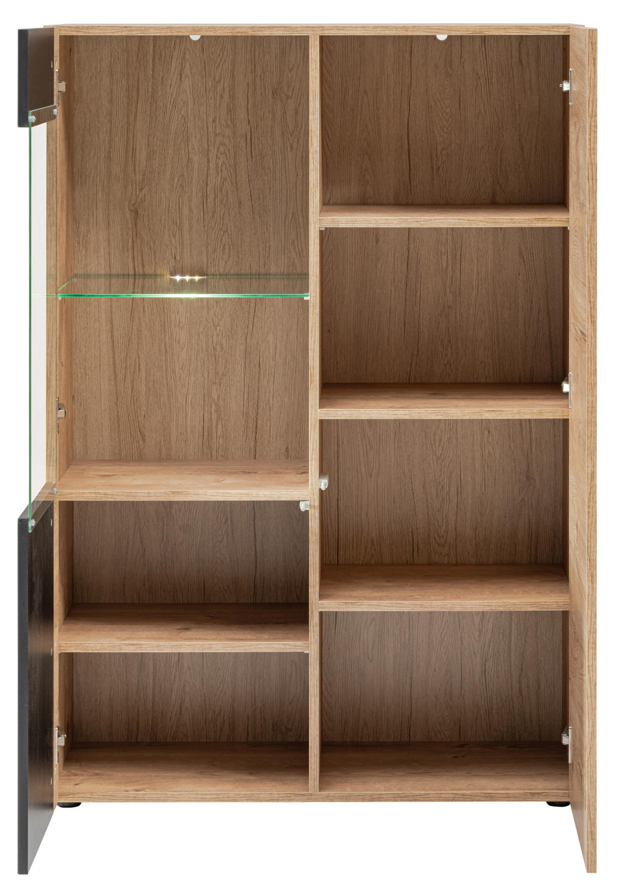 VITRINE Eiche, schwarz 90 x 120 cm, Highboard inklusive LED-Beleuchtung - Eichefarben/Schwarz, Glas/Holzwerkstoff (90/40/120cm) - Inn.Furn