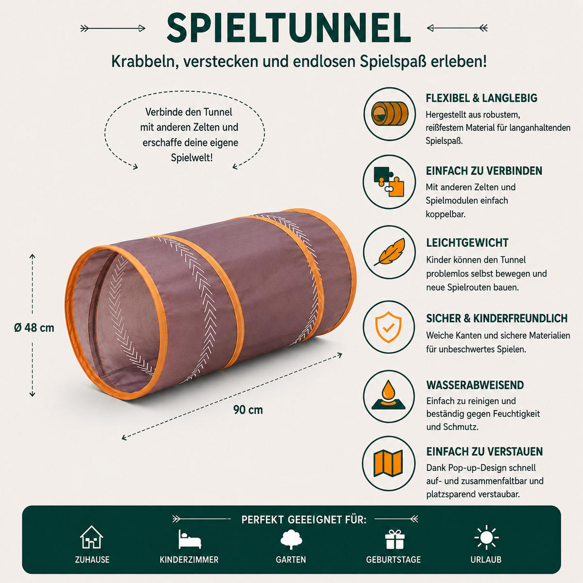 SPIELZELT 7er Set – Tipi, Iglo-Spielzelt mit 4 Tunneln, Indoor & Outdoor, für Kinder ab 3 Jahren - Multicolor, Textil (532/320cm) - COIL