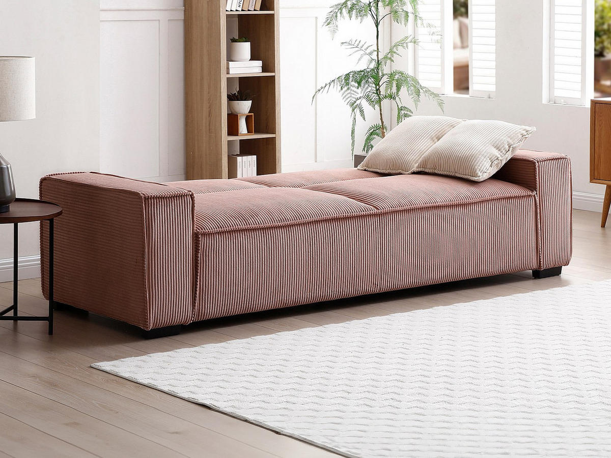 SOFA 3-Sitzer mit Schlaffunktion - Cord - Rosa - SEKOTA - Pink, Textil (230/87/94cm) - Vente-Unique