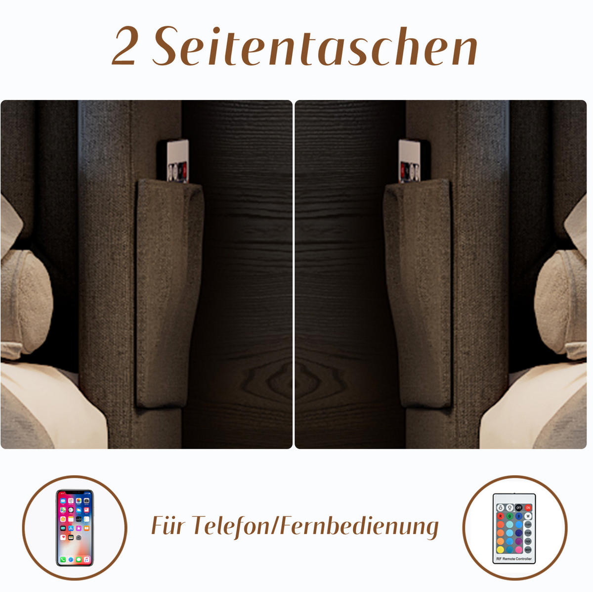 POLSTERBETT 90/200 cm Grau aus Baumwoll-Leinenstoff mit LED und Ladefunktion - Grau, Textil (90/200cm) - OKMYHOME