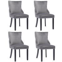 SAMTSTUHL 4er-Set mit Massivholzbeinen, Knopfheftung und Griffring, komfortabler Esszimmerstuhl bis 150 kg, grau - Grau, Textil (45/91/50cm) - Luhomfu