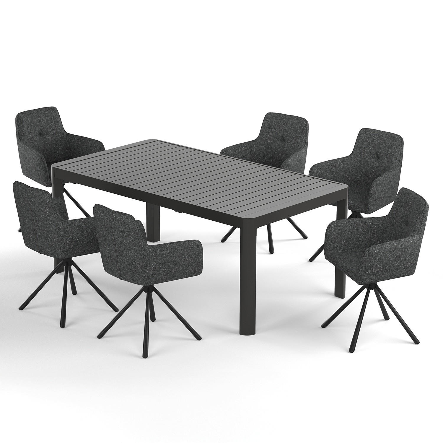 GARTENESSGRUPPE - 7-teilig - Stahl / Polyester - Schwarz / Grau - Schwarz/Grau, Textil/Metall - home24