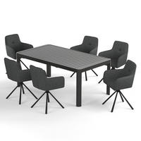 GARTENESSGRUPPE - 7-teilig - Stahl / Polyester - Schwarz / Grau - Schwarz/Grau, Textil/Metall - home24