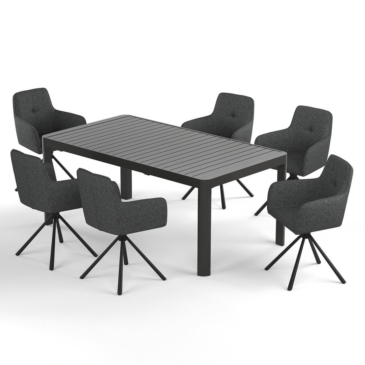 GARTENESSGRUPPE - 7-teilig - Stahl / Polyester - Schwarz / Grau - Schwarz/Grau, Textil/Metall - home24