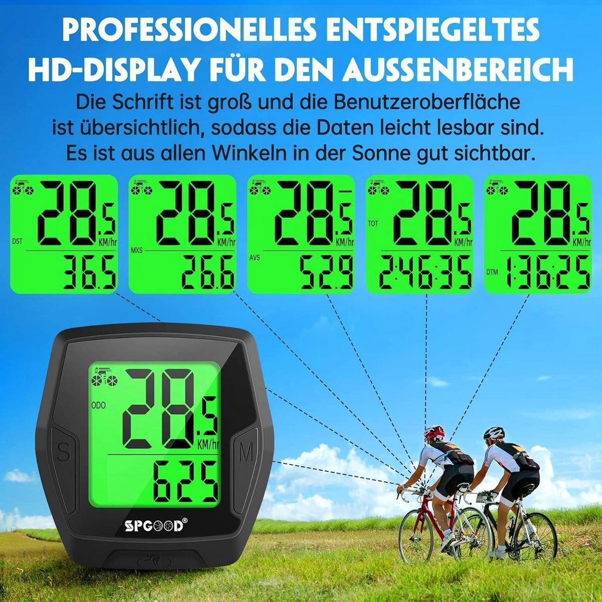 FAHRRADCOMPUTER Kabellos mit Hintergrundbeleuchtung und 21 Funktionen - Schwarz, Kunststoff (5.2/1/5.5cm)