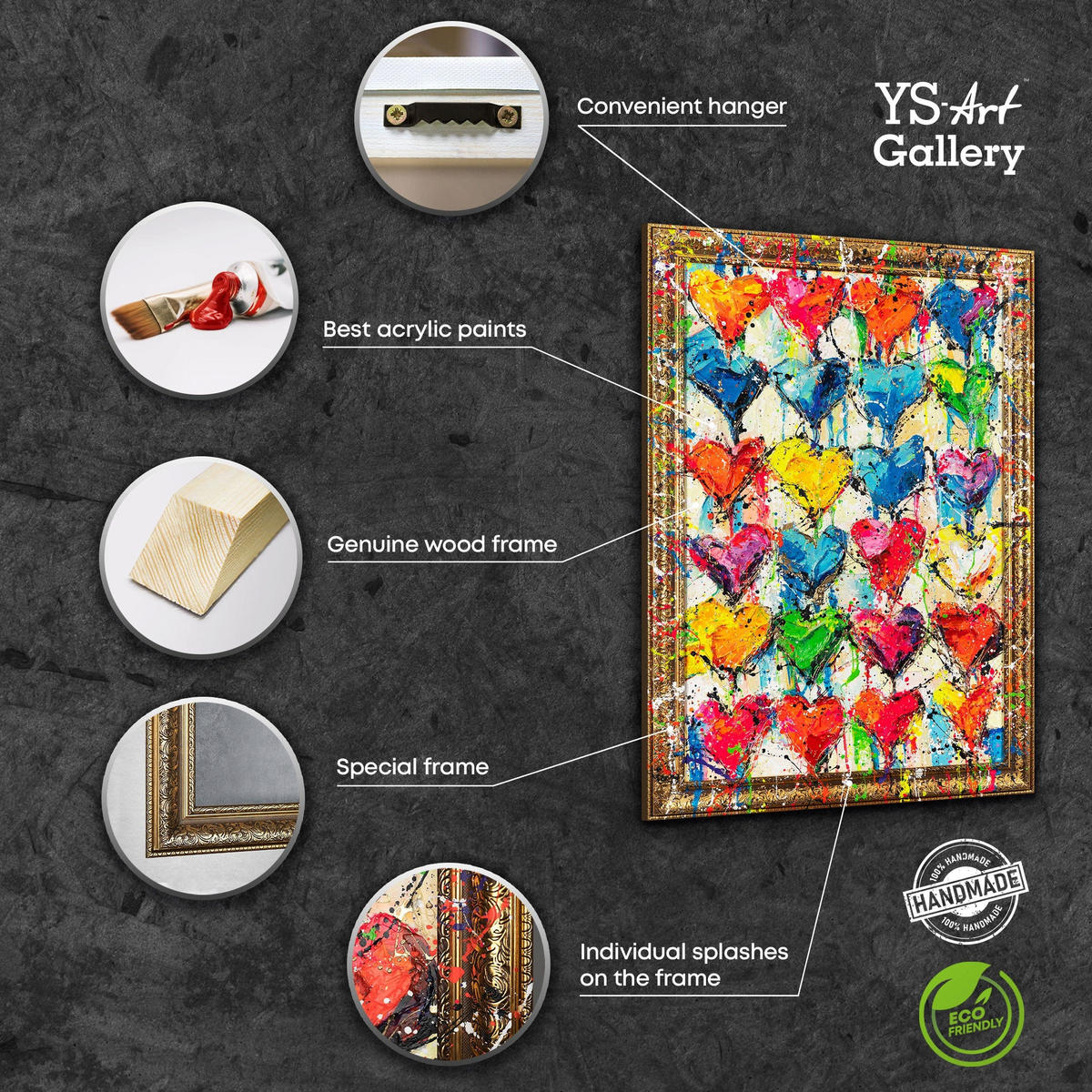 GEMÄLDE Palette der Liebe Schattenfugenrahmen Gold 140x100 cm - Goldfarben, Holz (140/100cm) - YS-art gallery