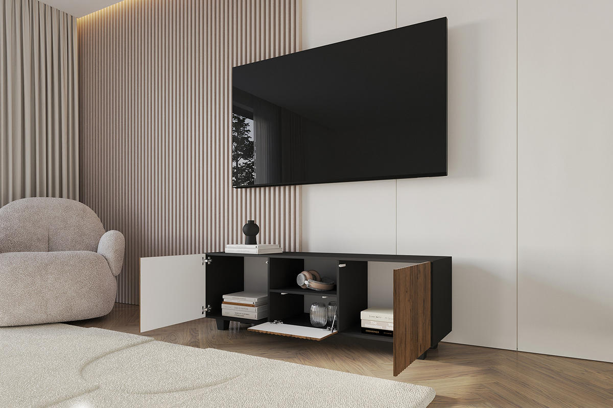 LOWBOARD NOA-2-S 140x50x41 cm - Schwarz / Katania - Eiche Wotan/Schwarz, Holzwerkstoff (140/50/41cm) - ALTDECOR