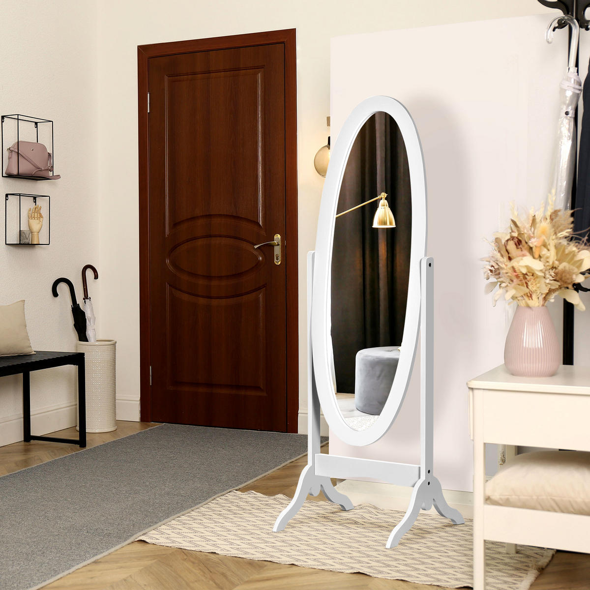 STANDSPIEGEL DE-17908 oval mit verstellbarem Winkel Weiß - Weiß, Holzwerkstoff (48/147/46cm) - ComfortXL