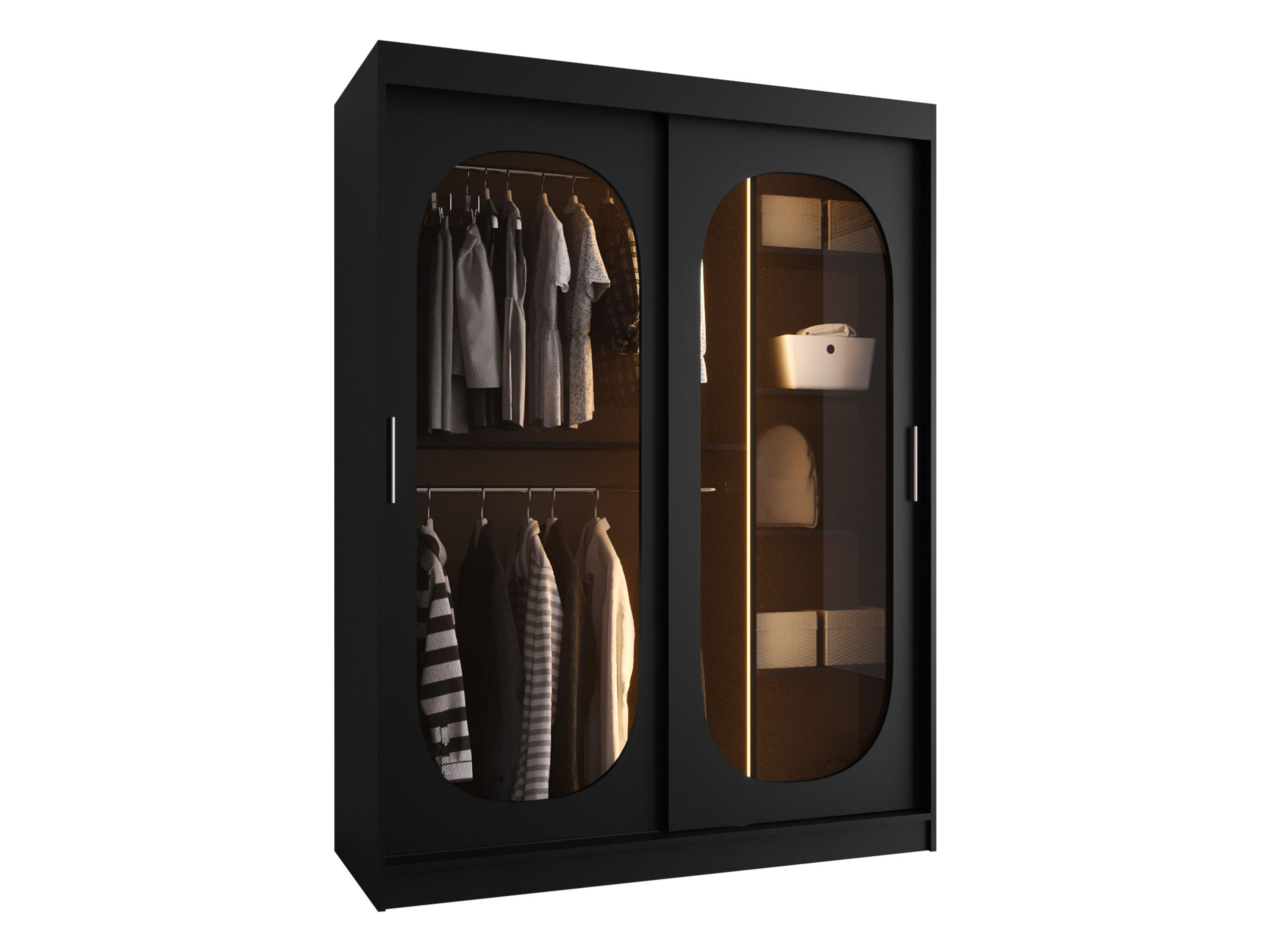 SCHWEBETÜRENSCHRANK Bahrajn 150 mit Schubladen und LED - Silberfarben/Schwarz, Holzwerkstoff/Kunststoff (150/200/62cm) - MIRJAN24