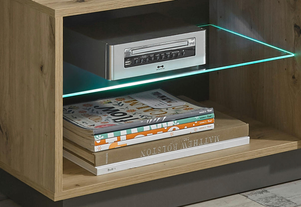TV-LOWBOARD Eiche Artisan, Graphit grau 138 cm, TV- Unterteil mit Push-to-open - Eiche Artisan/Grau, Glas/Holz (138/46/40cm) - Furn.Design