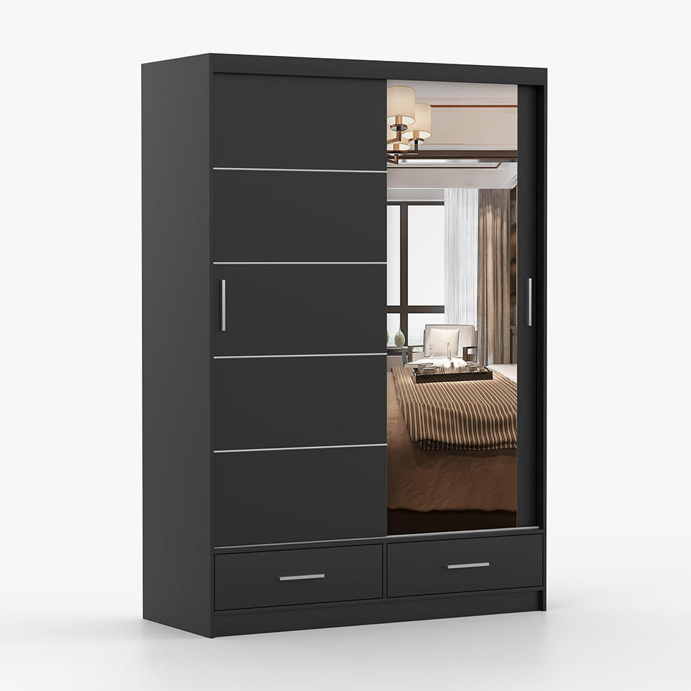 imoebel24 Kleiderschrank Schwarz 150x218x61 cm