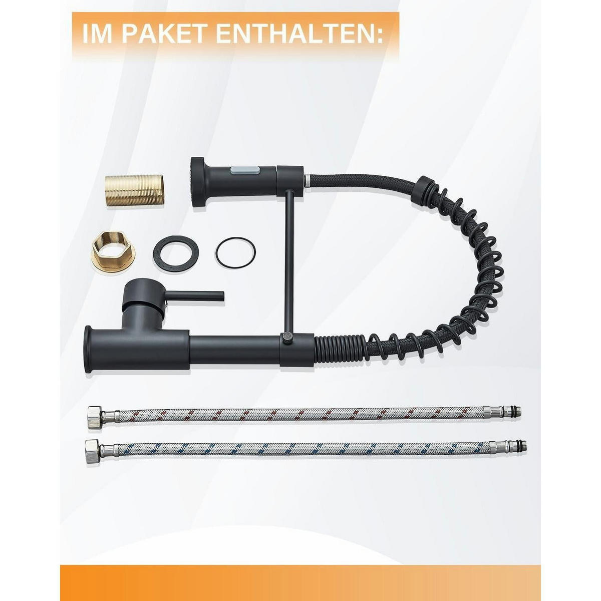 KÜCHENARMATUR mit ausziehbarer Brause und 360° Schwenkbereich in Schwarz - Schwarz, Metall (6/44/27cm)