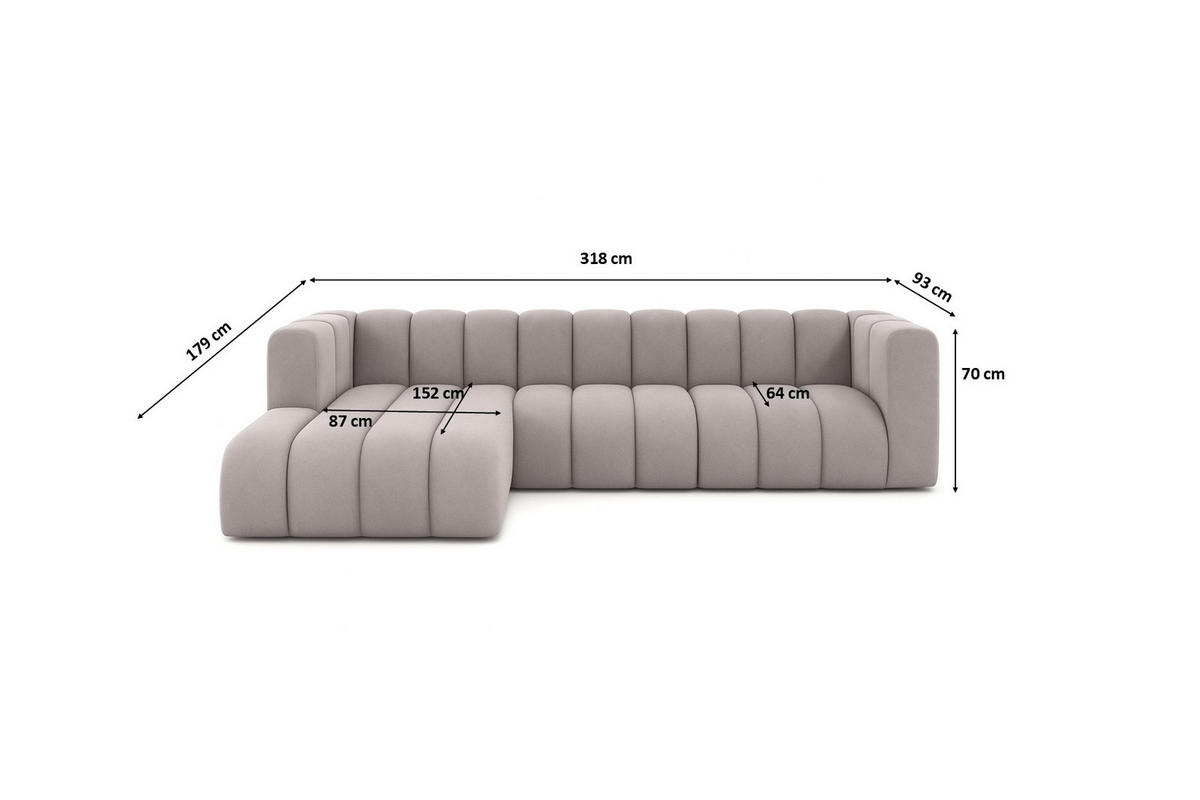 ECKSOFA L-Form GRAND 318 cm, Stoff Salvador, Grau, Links - Grau, Holz (318/179cm) - Kaiser Möbel