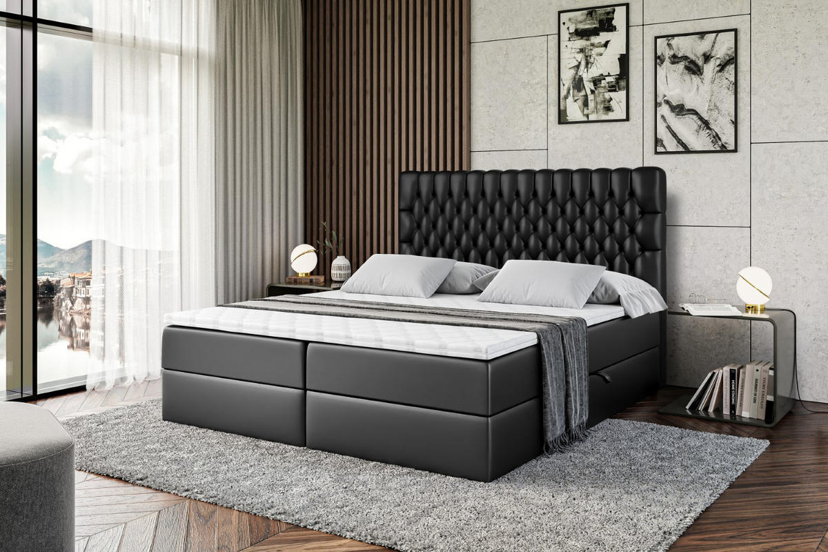 BOXBETT SERENE - 120x200 Schwarz Hochglanz - Schwarz Hochglanz, Holzwerkstoff (120/200cm) - ALTDECOR
