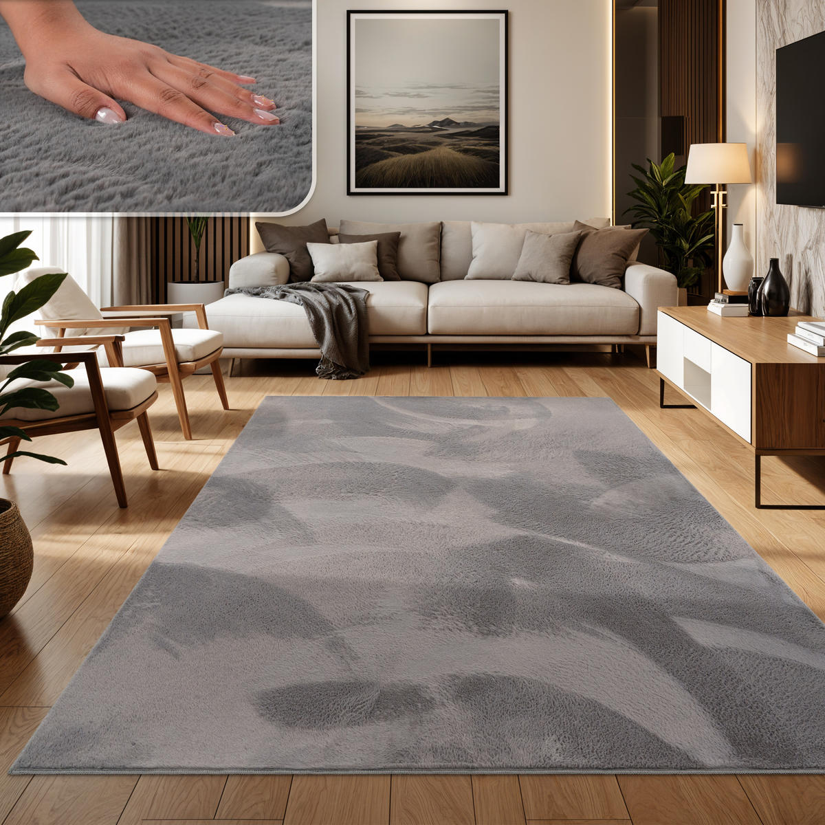 HOCHFLORTEPPICH 60/90 cm Soft 380 - Anthrazit, Textil (60/90cm) - Paco Home