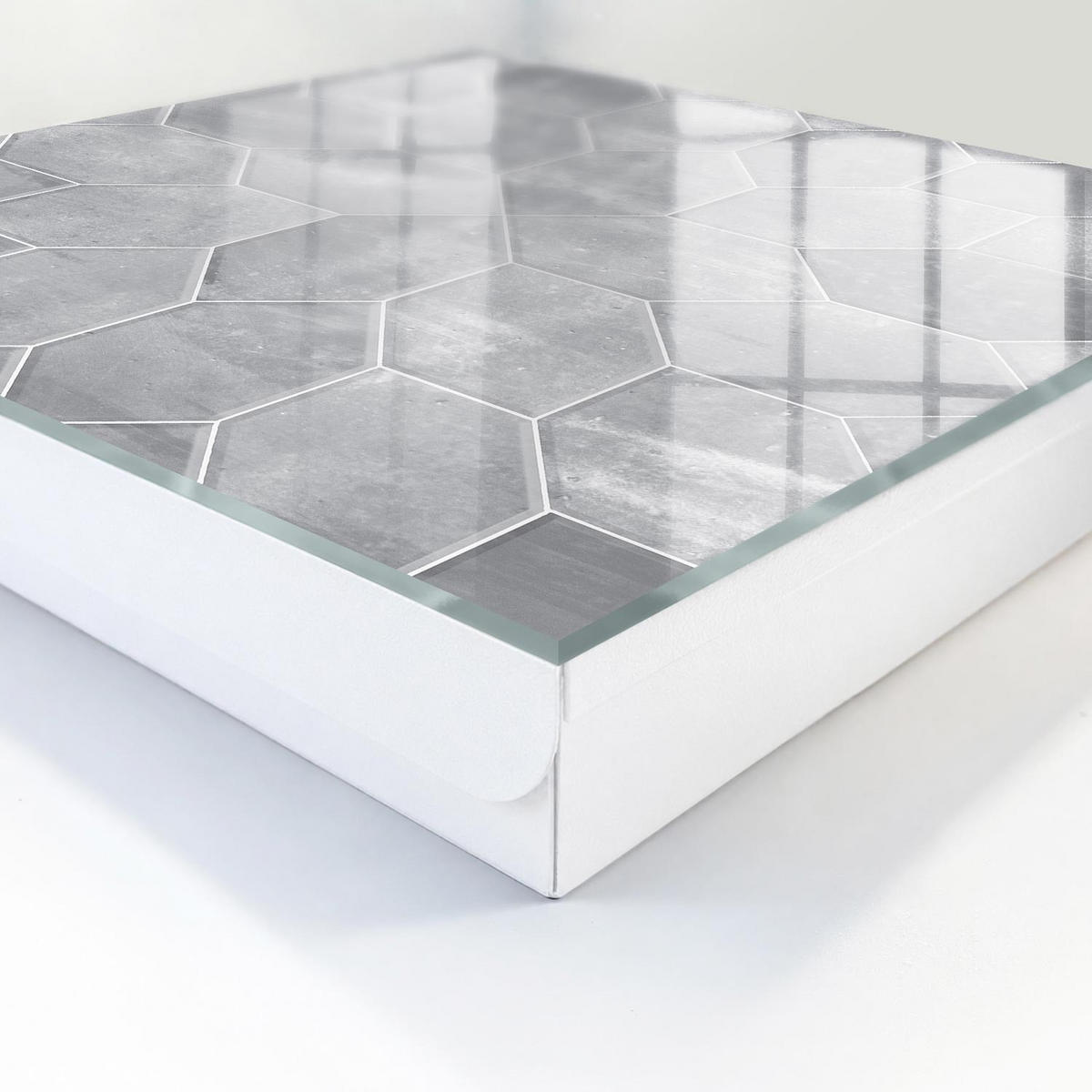 SCHLÜSSELBOX Weiß 30x30 cm – Türöffnung nach rechts - Graue Geometrie - Grau, Metall (30/30/5cm) - TULUP