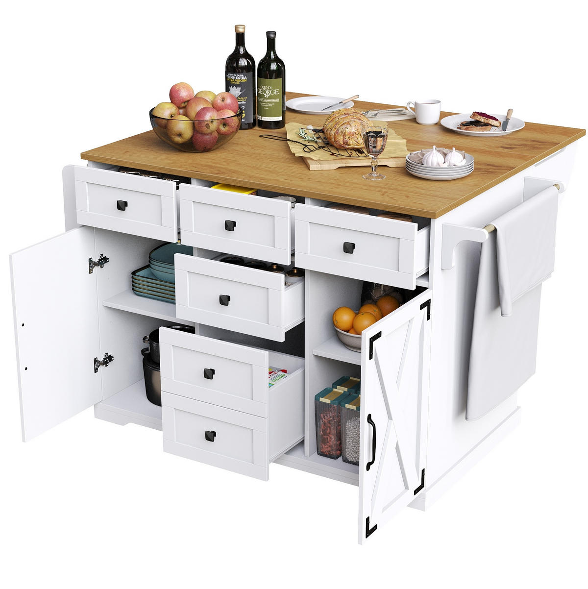 KLAPP-SERVIERWAGEN Kücheninsel faltbar 147x44-70x93cm Weiß aus Metall und MDF - Weiß, Holzwerkstoff (147/93/70cm) - Modfu