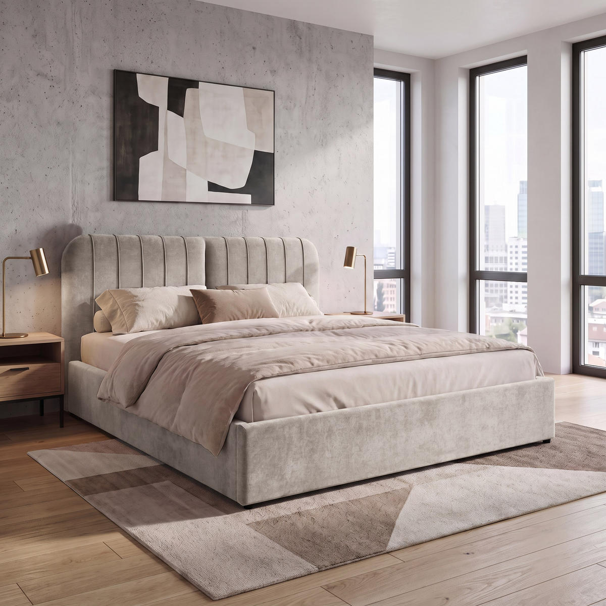 ČALOUNĚNÁ POSTEL Livre s taštičkovou matrací 26 cm, s úložným prostorem, 160x200 cm, žinylková látka, tmavě béžová - kapučínová, textil (160/200cm) - Beautysofa