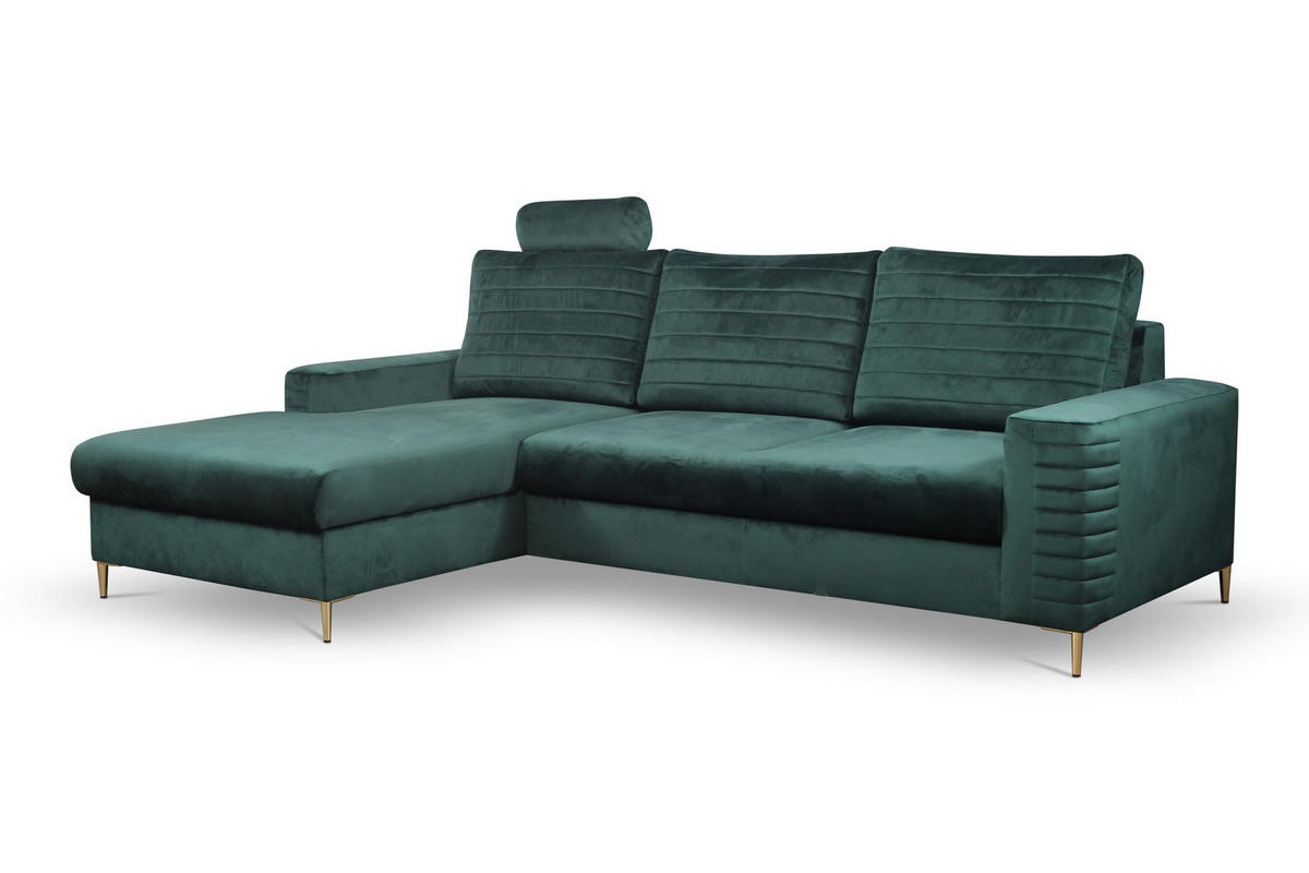 ECKSOFA GRIFO L-S Grün Velours-Stoff mit Schlaffunktion - Grün, Holz (253/165cm) - MASSENO