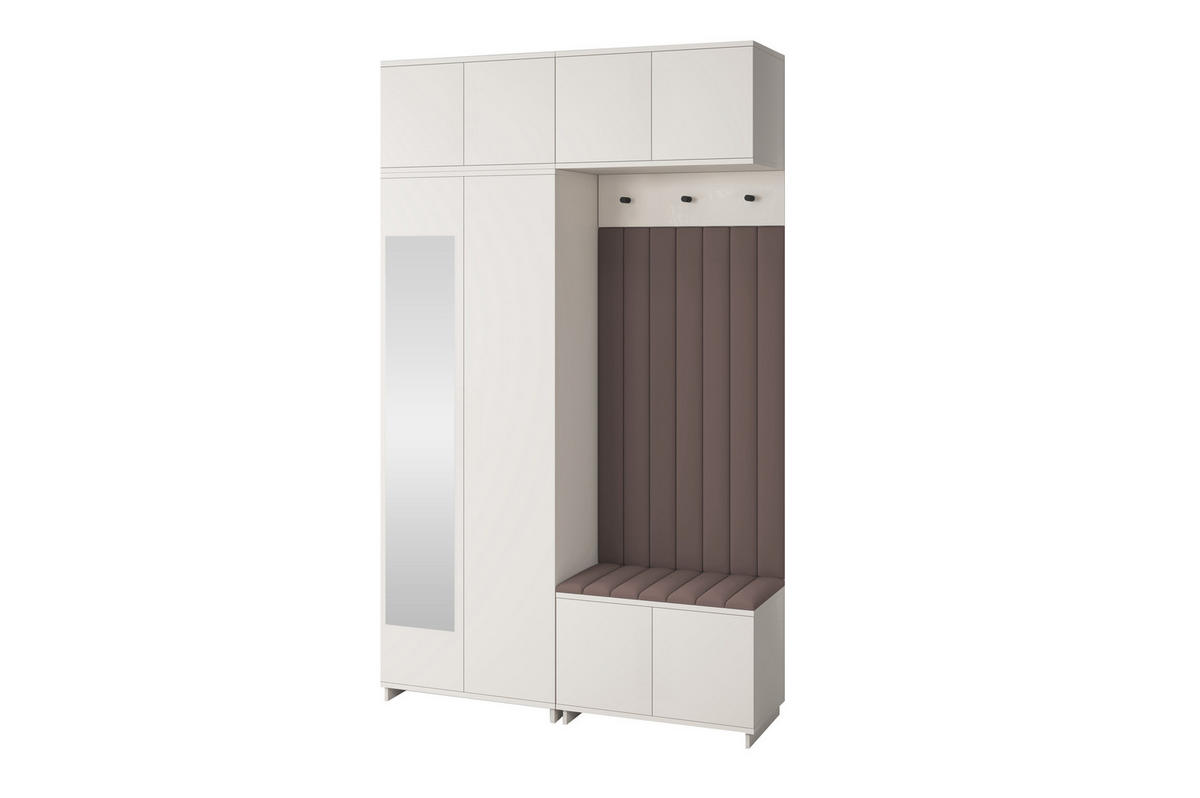 GARDEROBE Napoli version 11 mit Spiegel, mit POLSTERPANEELEN BRAUN - Beige/Braun, Holzwerkstoff (140/229/40cm) - Jerpax