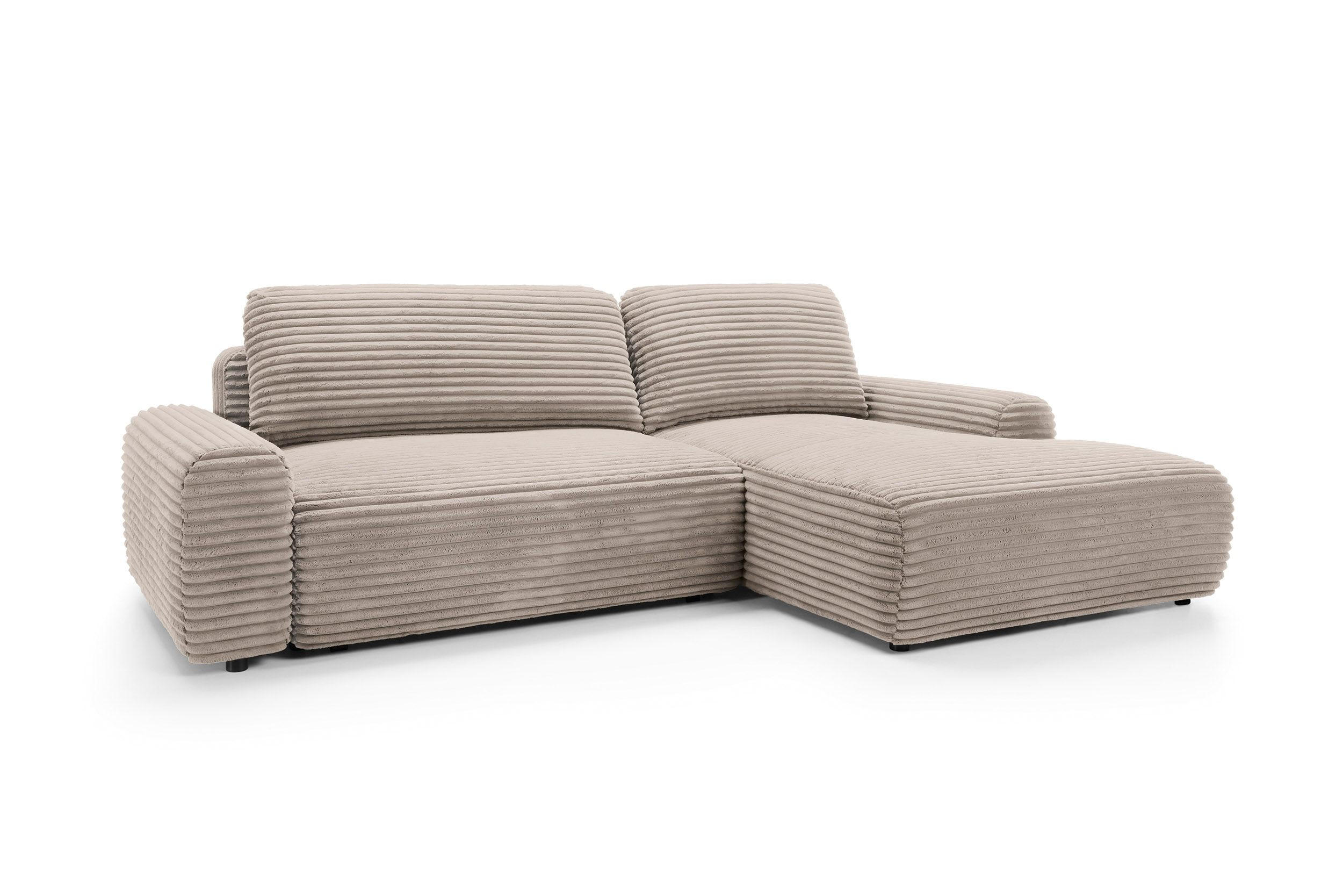 ECKSOFA OSSO Beige Velours-Stoff mit Schlaffunktion - Beige, Holz (264/162cm) - MASSENO