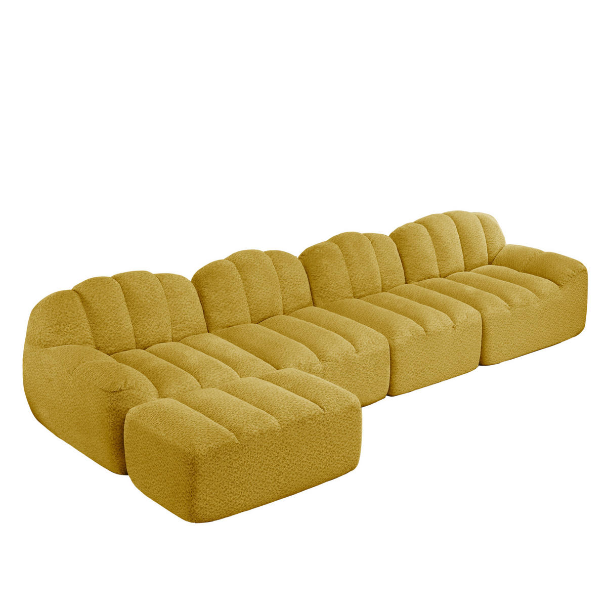 ECKSOFA 366/165/79 modular gelb aus granuliertem Fleece mit Ottoman - Gelb, Textil (165/366cm) - OKWISH