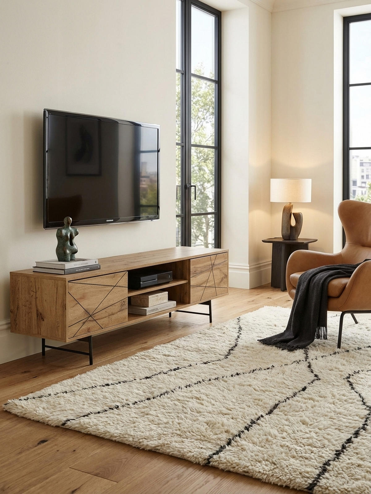 LOWBOARD Eiche-Dekor Modern Stil 160 cm Breit mit Linienmuster - Schwarz/Braun, Holz/Metall (160/45/40cm) - KADIMA DESIGN