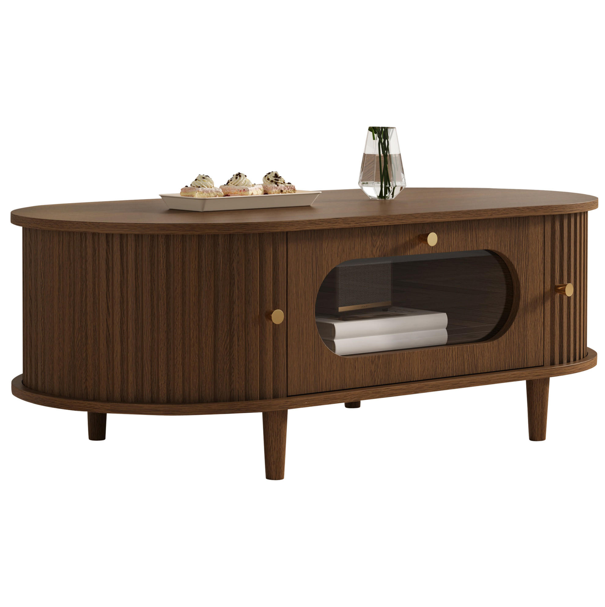 COUCHTISCH 100/50/36 cm in Walnuss aus MDF mit Schublade und Rollladen - Nussbaumfarben, Holzwerkstoff (100/50/36cm) - OKMYHOME