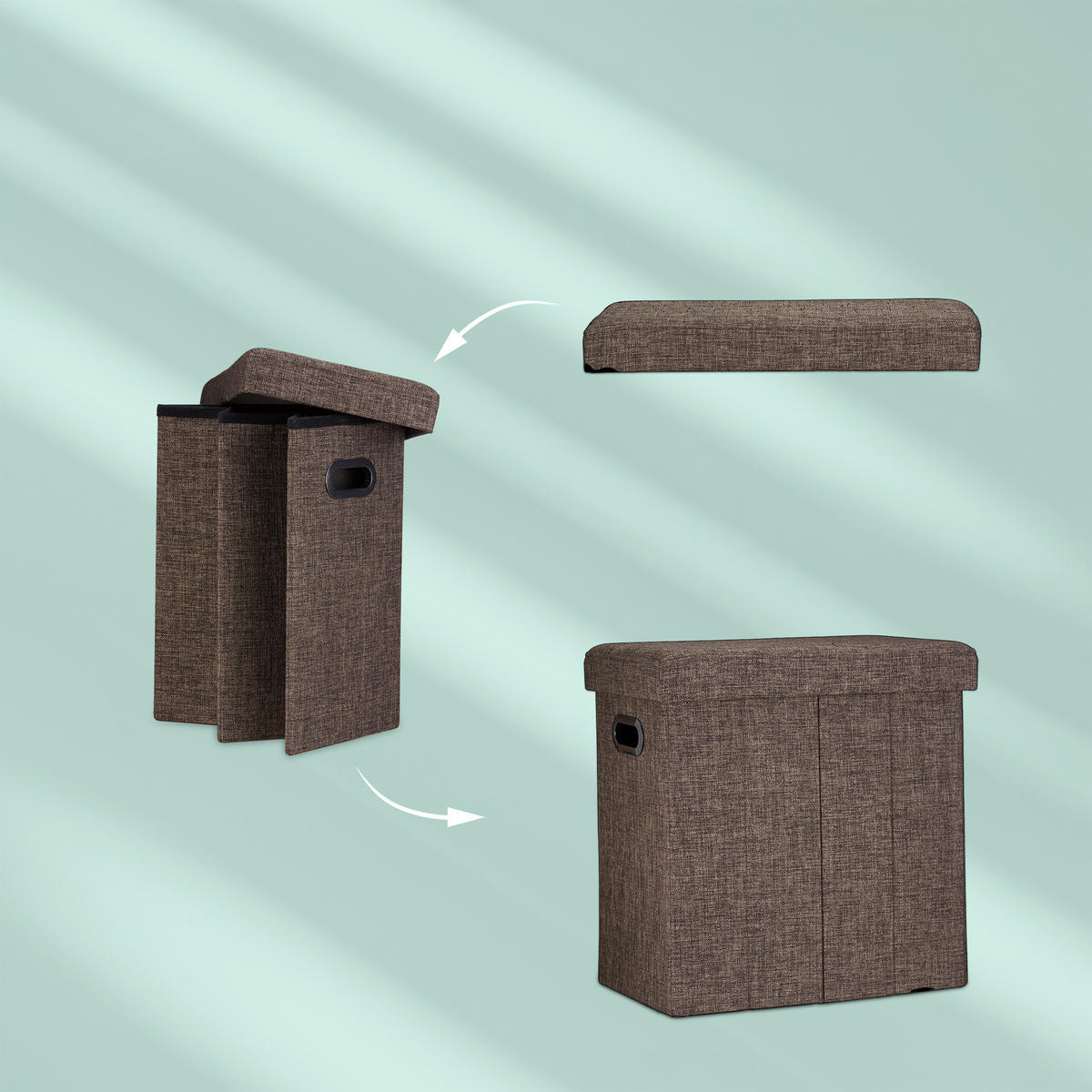 TABURET Smeđa sklopivi s prostorom za pohranu - smeđa, drvni materijal/tekstil (46/49.5/25.5cm) - Relaxdays