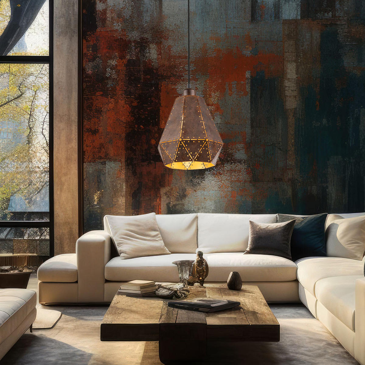 HÄNGELEUCHTE Stahl Rostfarben Braun RUBY - Braun, Metall (21.5/140/140cm) - Globo Lighting