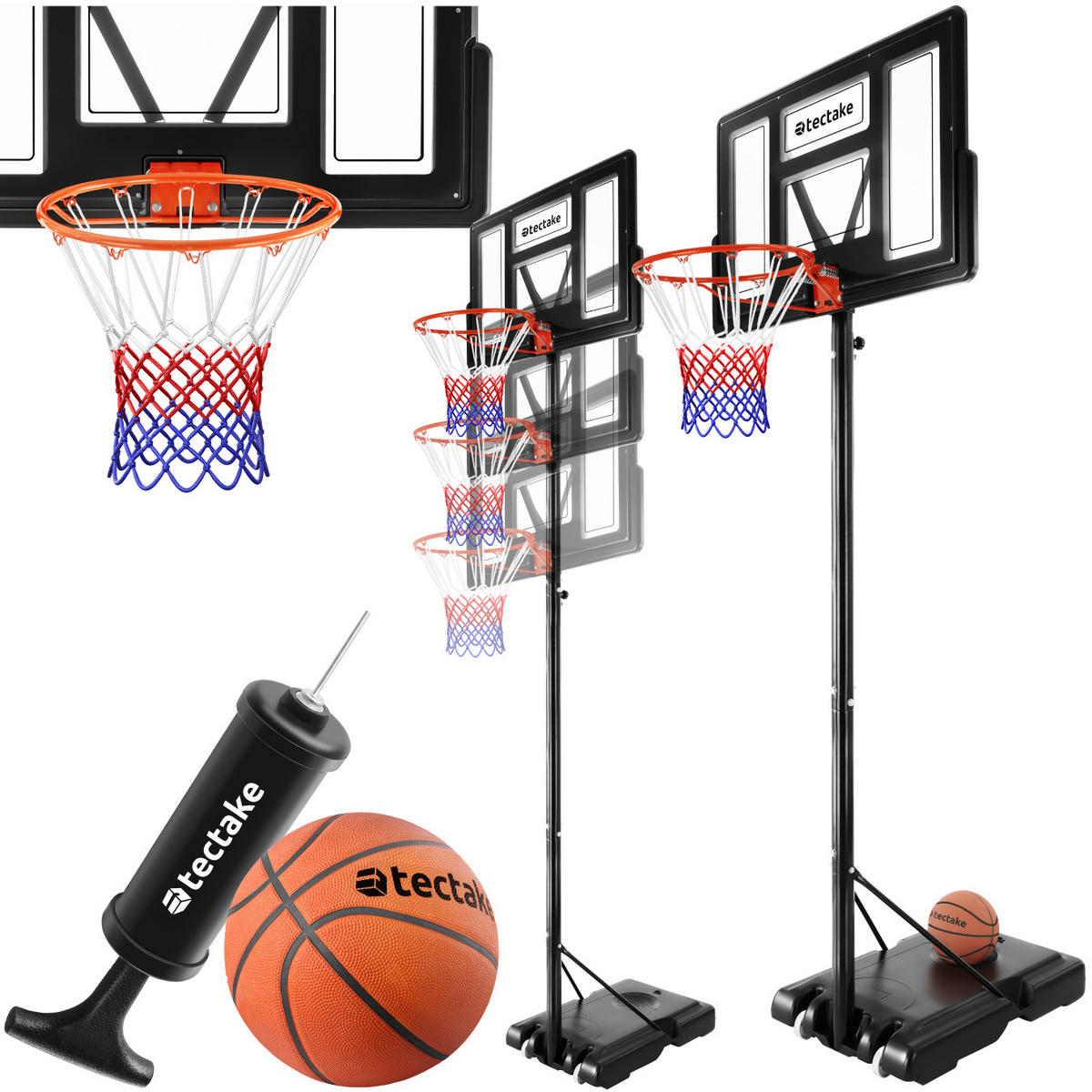 BASKETBALLKORB Dirk,mit Rollen, inklusive Ball und Pumpe,schwarz - Schwarz, Textil (111/150cm) - tectake