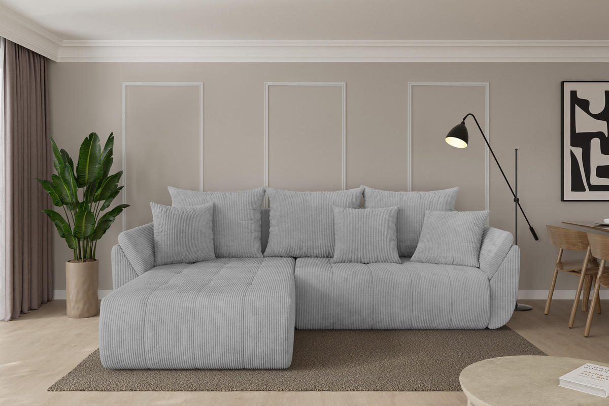 ROHOVÁ SEDAČKA s funkcí spaní, otoman vlevo TOKO-L 277x194x86 šedá manšestr - šedá/černá, kompozitní dřevo/textil (277/194cm) - ALTDECOR