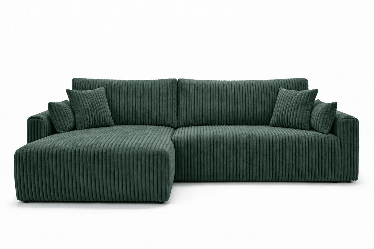 ECKSOFA Mit Schlaffunktion, Cordstoff Tilia, Grün, Links, JAPANDI - Grün, Holz (262/145cm) - Kaiser Möbel